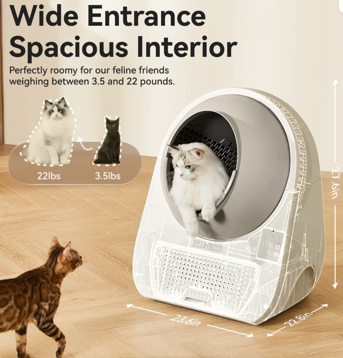 CATLINK Big White Automatic Cat Litter Box--Spacious Interior
