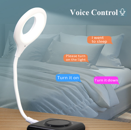 Smart voice night light on bedside table