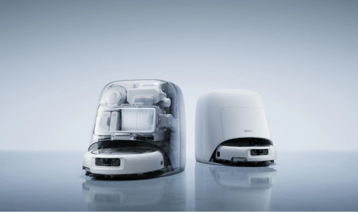 DJI ROMO 2 robot vacuum with transparent base station