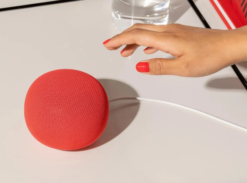 Google Home Mini red fabric speaker design