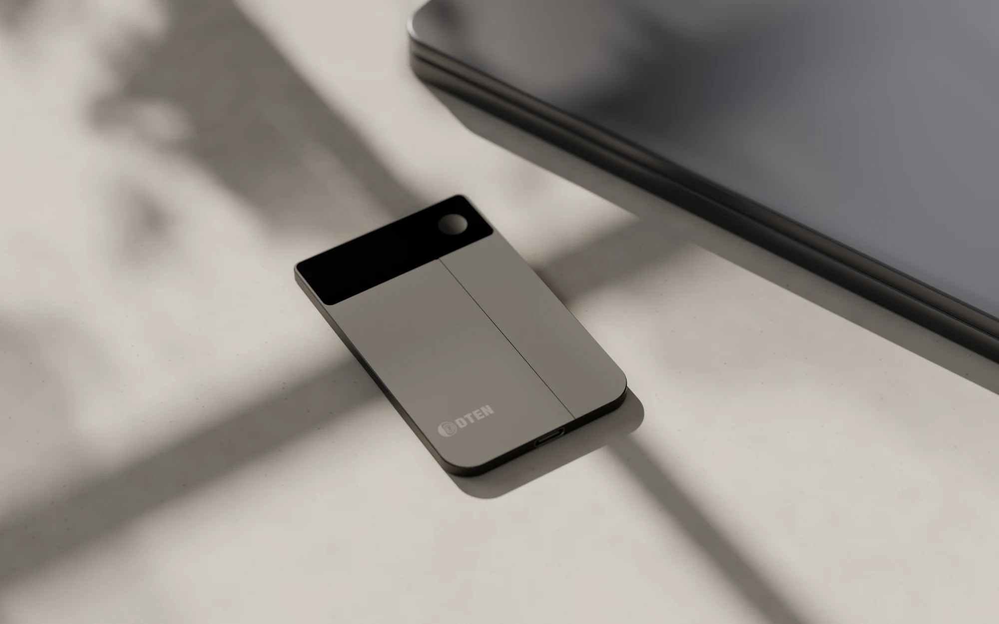 Card resting beside laptop