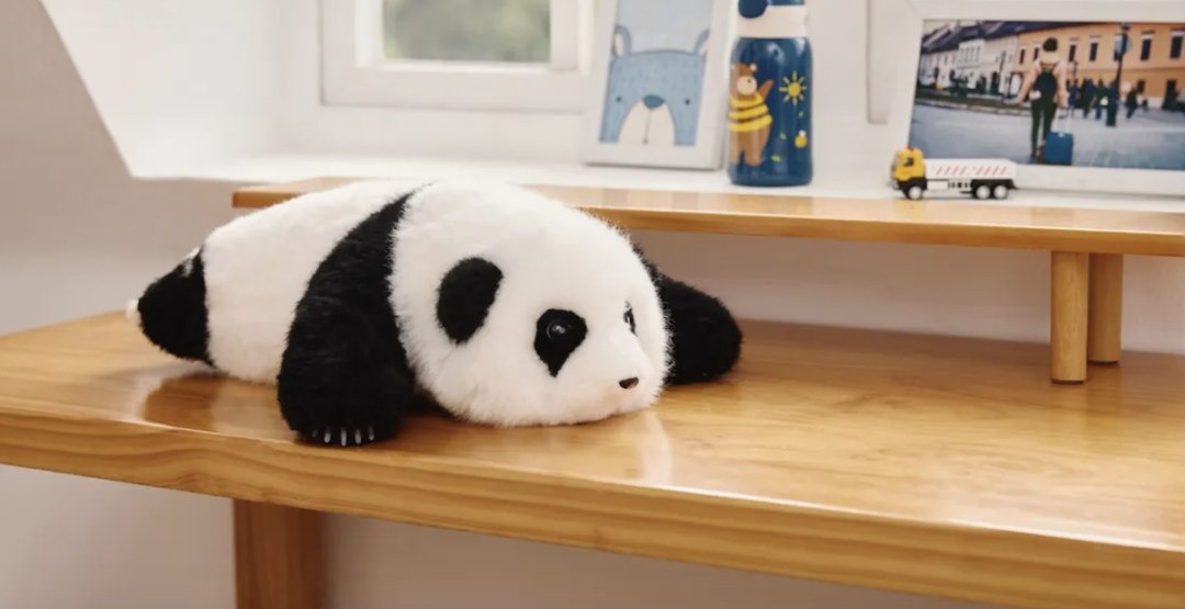 Single panda resting on shelf