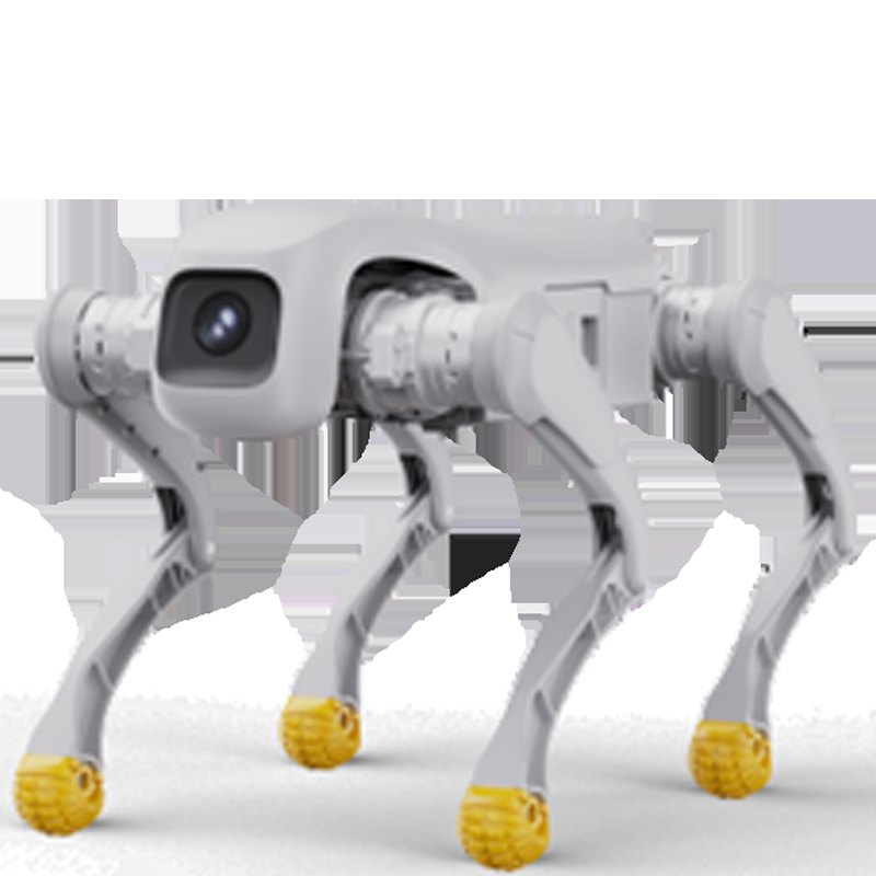 AgiBot quadruped robot dog with yellow wheel feet