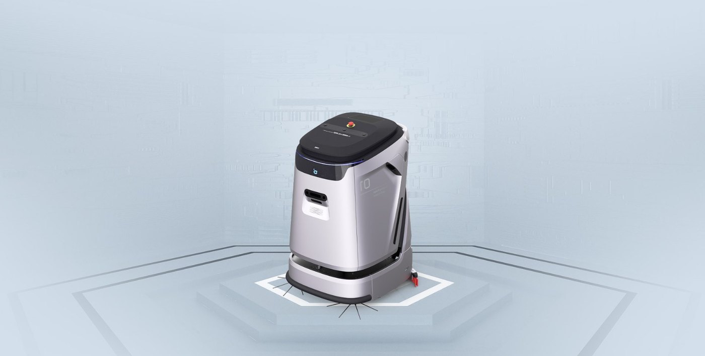 AgiBot wheeled service robot on a display platform